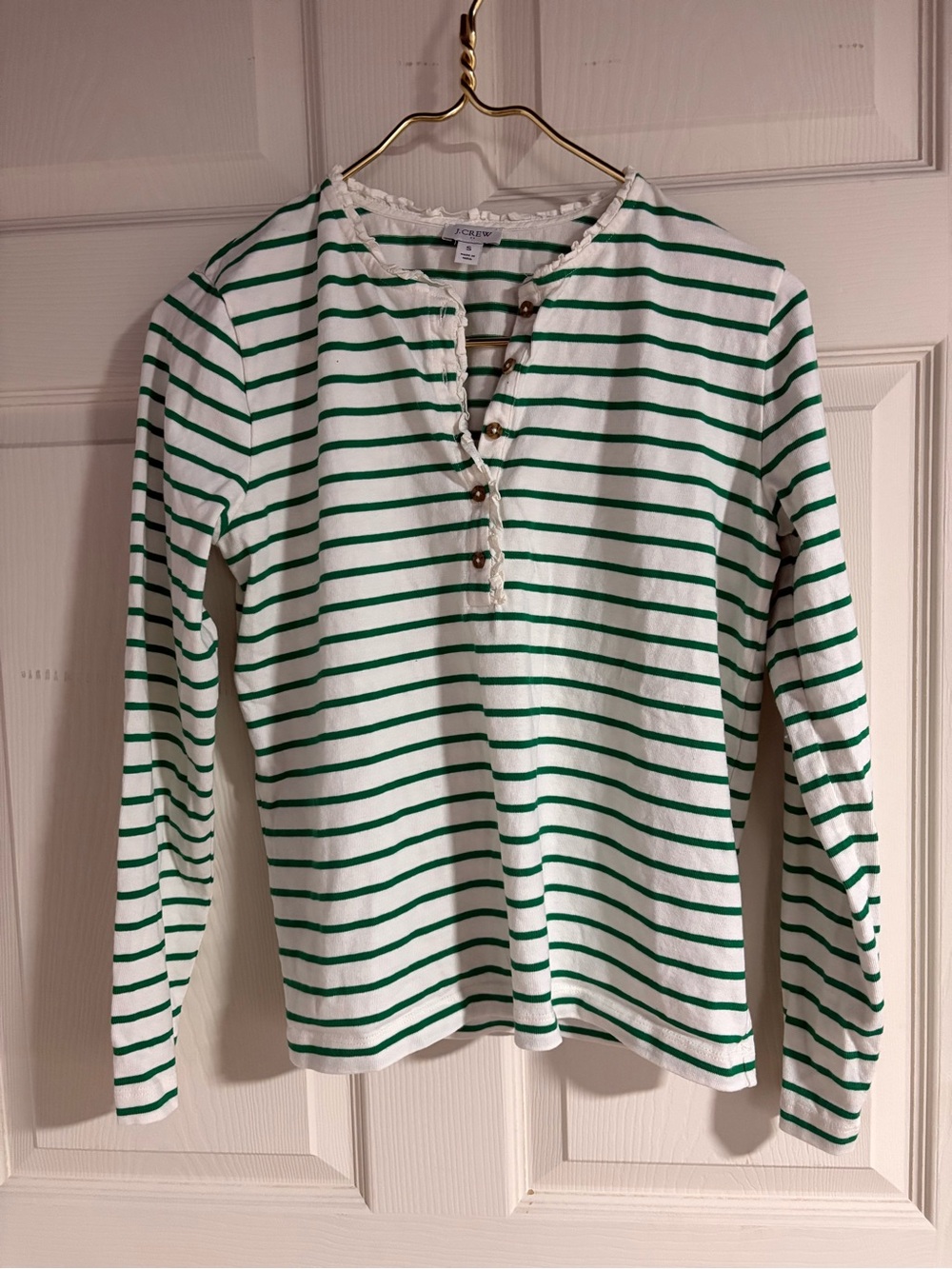 J. Crew Green & White Striped Long-Sleeve Top
